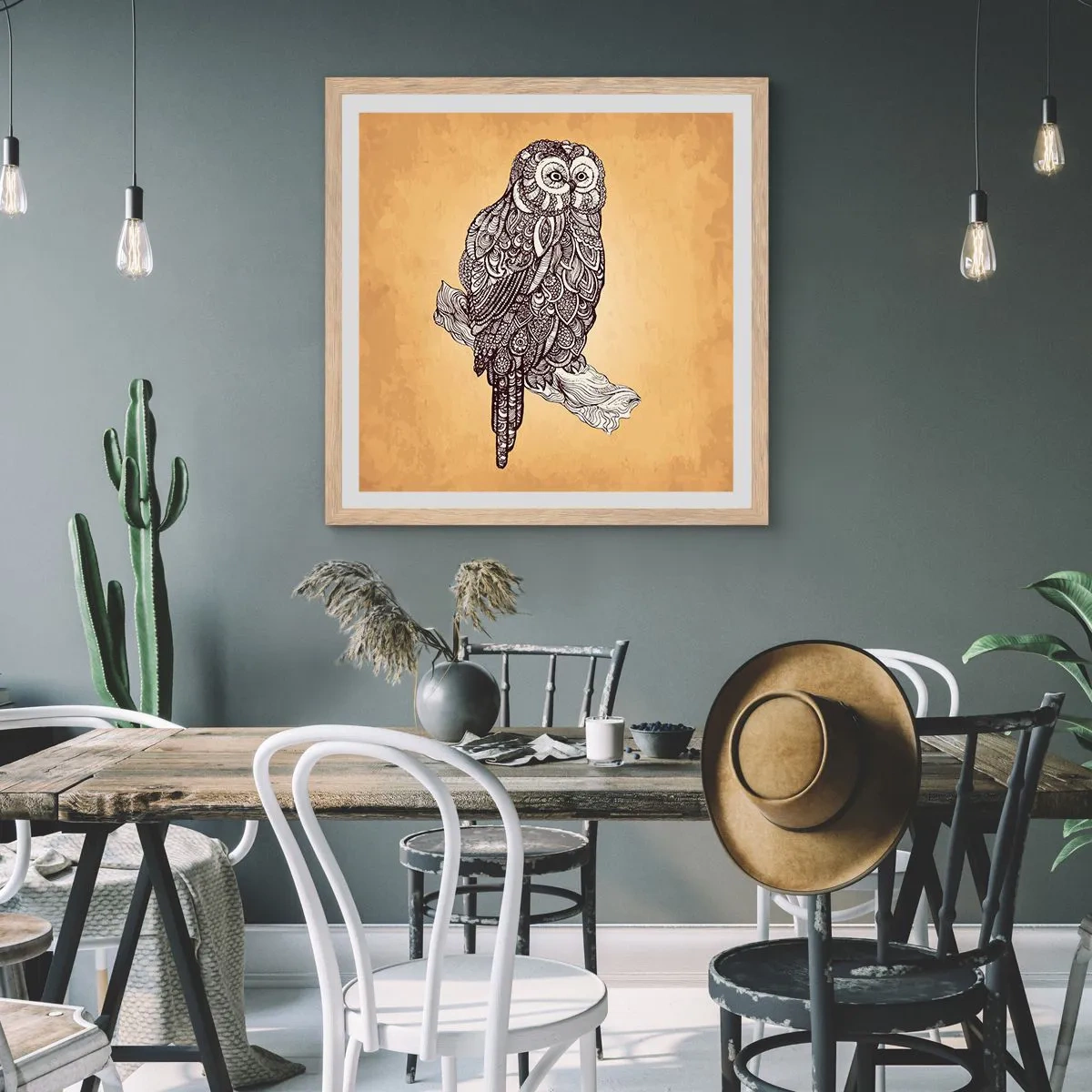 Poster in einem Rahmen aus heller Eiche - Kunstvolle Ornamente der Weisheit - 40x40 cm