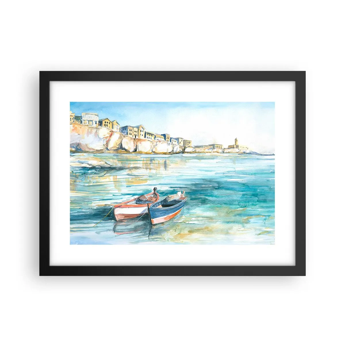 Poster in einem schwarzem Rahmen - Landschaft in Azurblau - 40x30 cm