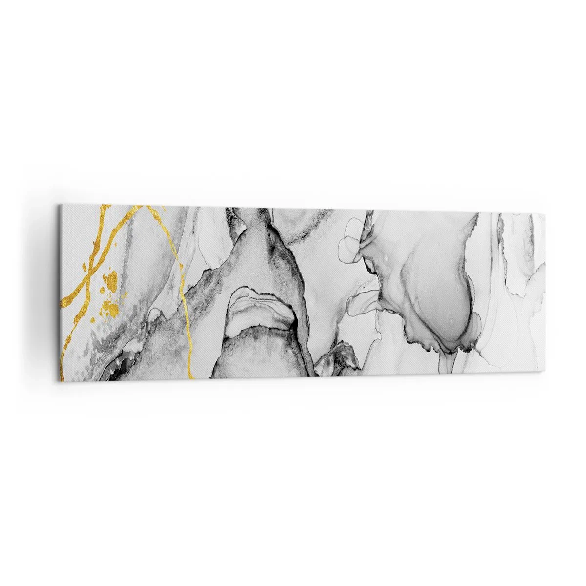Bild auf Leinwand - Leinwandbild - Abstrakte schwarz-weiße Muster mit goldenen Akzenten - 160x50cm - Komposition mit Goldmotiv - Moderne Wanddekoration für Wohnzimmer und Schlafzimmer ARTTOR