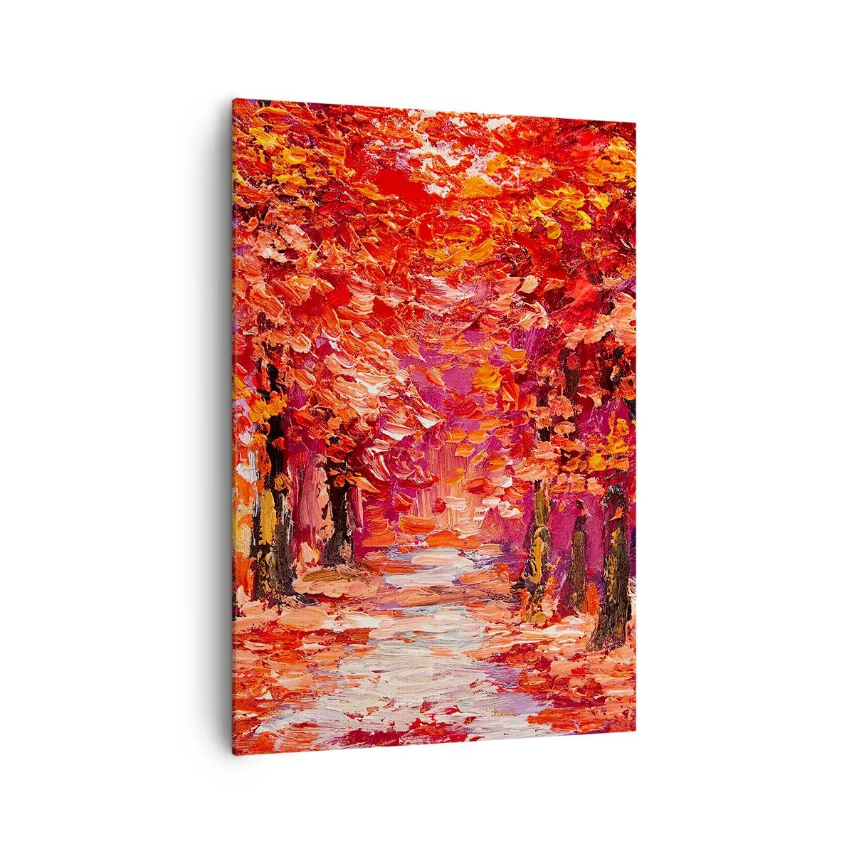Bild auf Leinwand - Leinwandbild - Eine malerische Gasse in herbstlichen Farben im impressionistischen Stil - 70x100cm - Herbstlicher Eindruck - Moderne Wanddekoration für Wohnzimmer und Schlafzimmer ARTTOR