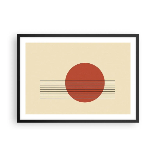 Poster in einem schwarzem Rahmen - Abstrakter roter Kreis mit Linien auf beigem Hintergrund. - 70x50cm - Immer wieder und weiter - Moderne Wanddekoration für Wohnzimmer und Schlafzimmer ARTTOR