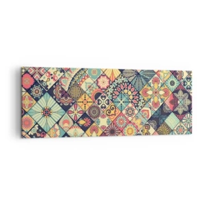 Bild auf Leinwand - Leinwandbild - Bunte geometrische Muster, inspiriert vom marokkanischen Stil - 140x50cm - marokkanische Atmosphäre - Moderne Wanddekoration für Wohnzimmer und Schlafzimmer ARTTOR