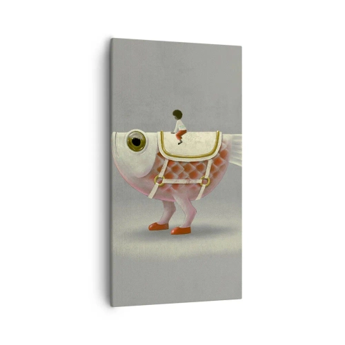 Bild auf Leinwand - Leinwandbild - Reiter auf einem surrealen Fisch - 55x100 cm
