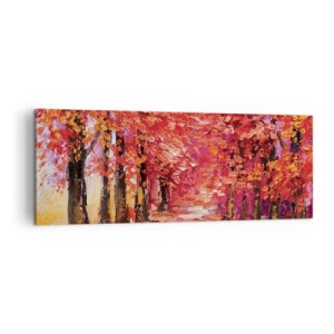 Bild auf Leinwand - Leinwandbild - Eine malerische Gasse in herbstlichen Farben im impressionistischen Stil - 140x50cm - Herbstlicher Eindruck - Moderne Wanddekoration für Wohnzimmer und Schlafzimmer ARTTOR