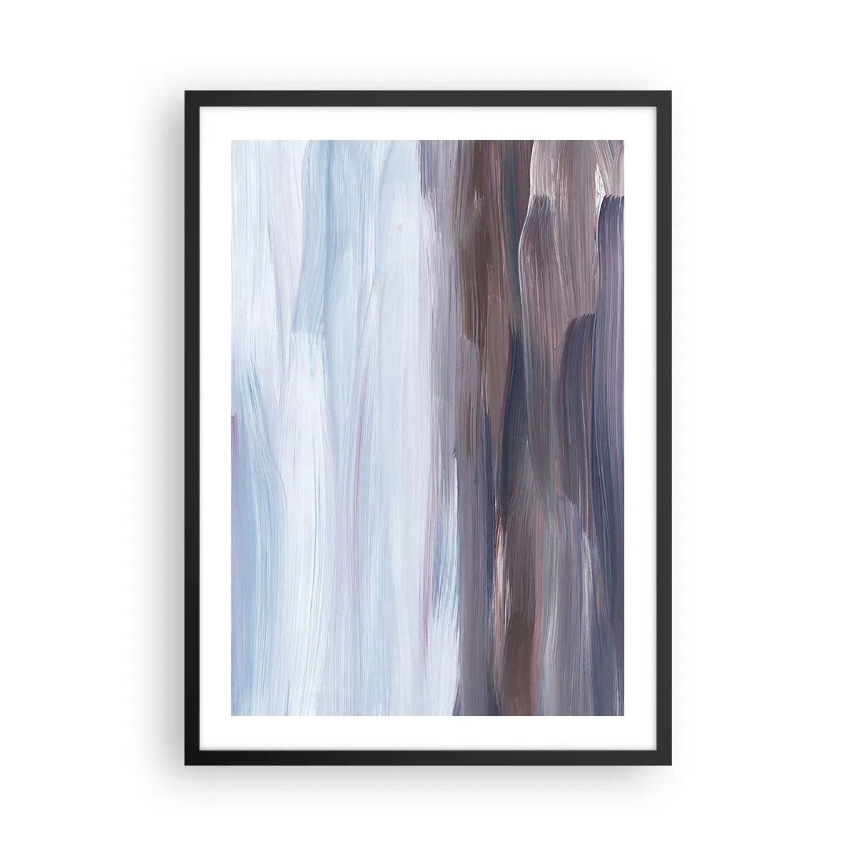 Poster in einem schwarzem Rahmen - Abstrakte Pinselstriche in Blau- und Brauntönen - 50x70cm - Elemente: Wasser - Moderne Wanddekoration für Wohnzimmer und Schlafzimmer ARTTOR