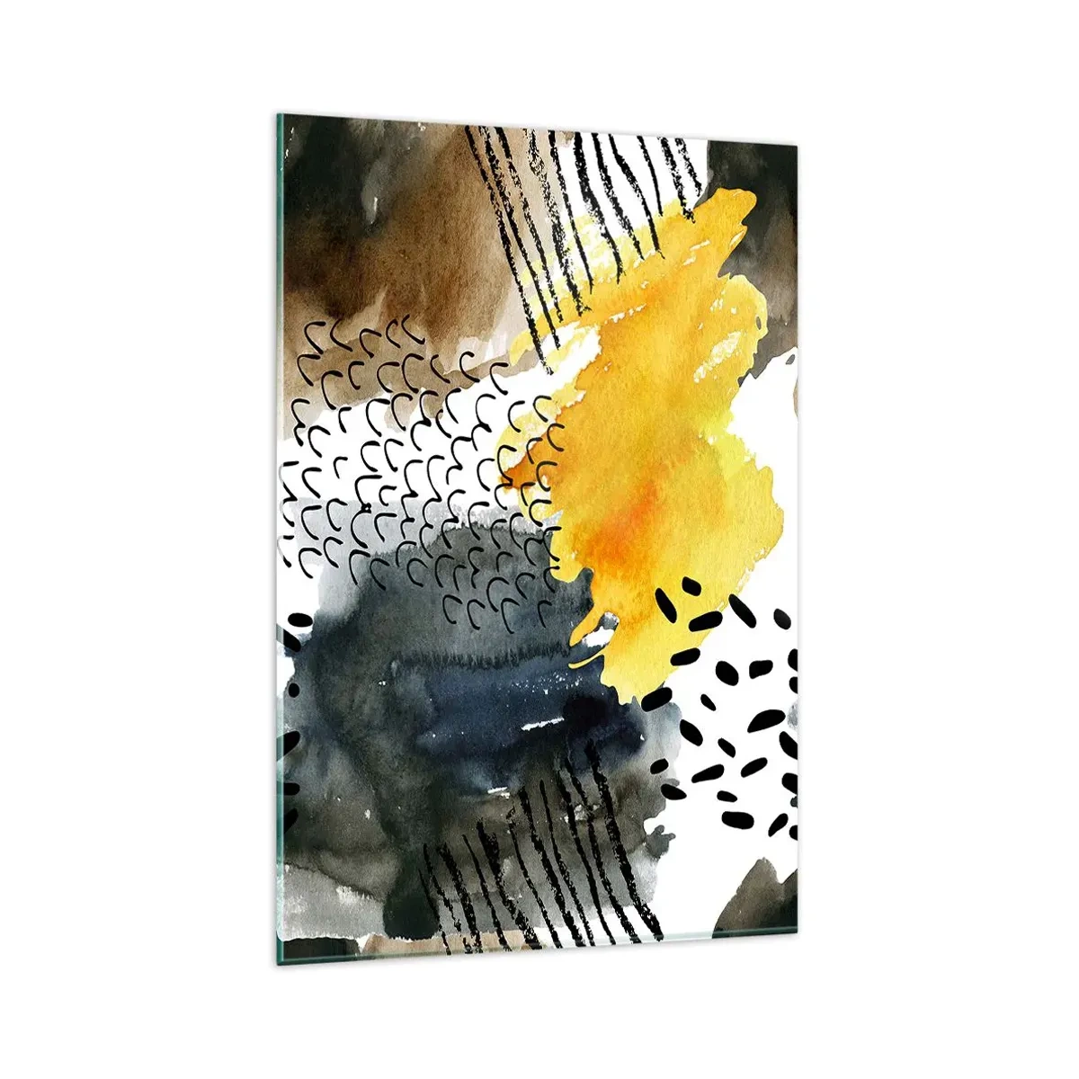 Glasbild - Bild auf glas - Eine abstrakte Komposition mit gelben Akzenten und grafischen Mustern. - 80x120cm - Ein Treffen der Elemente der Natur - Moderne Wanddekoration für Wohnzimmer und Schlafzimmer ARTTOR
