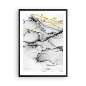 Poster in einem schwarzem Rahmen - Eine abstrakte Komposition in Grautönen mit goldenen Akzenten. - 50x70cm - Komposition mit Goldmotiv - Moderne Wanddekoration für Wohnzimmer und Schlafzimmer ARTTOR