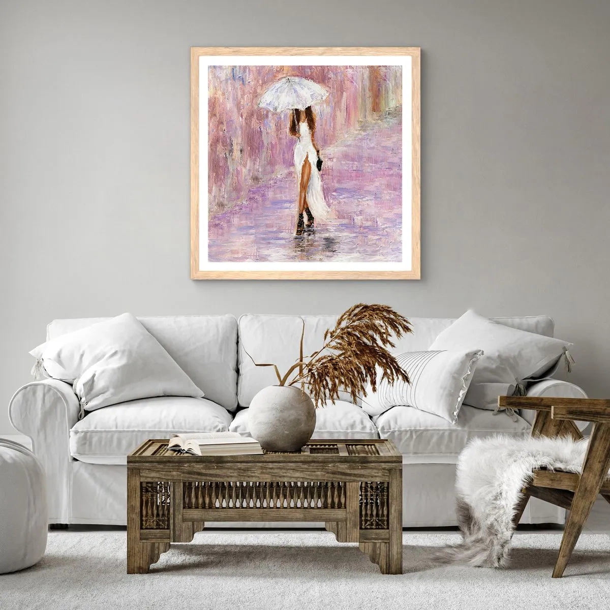 Poster in einem Rahmen aus heller Eiche - Im lila Regen - 30x30 cm