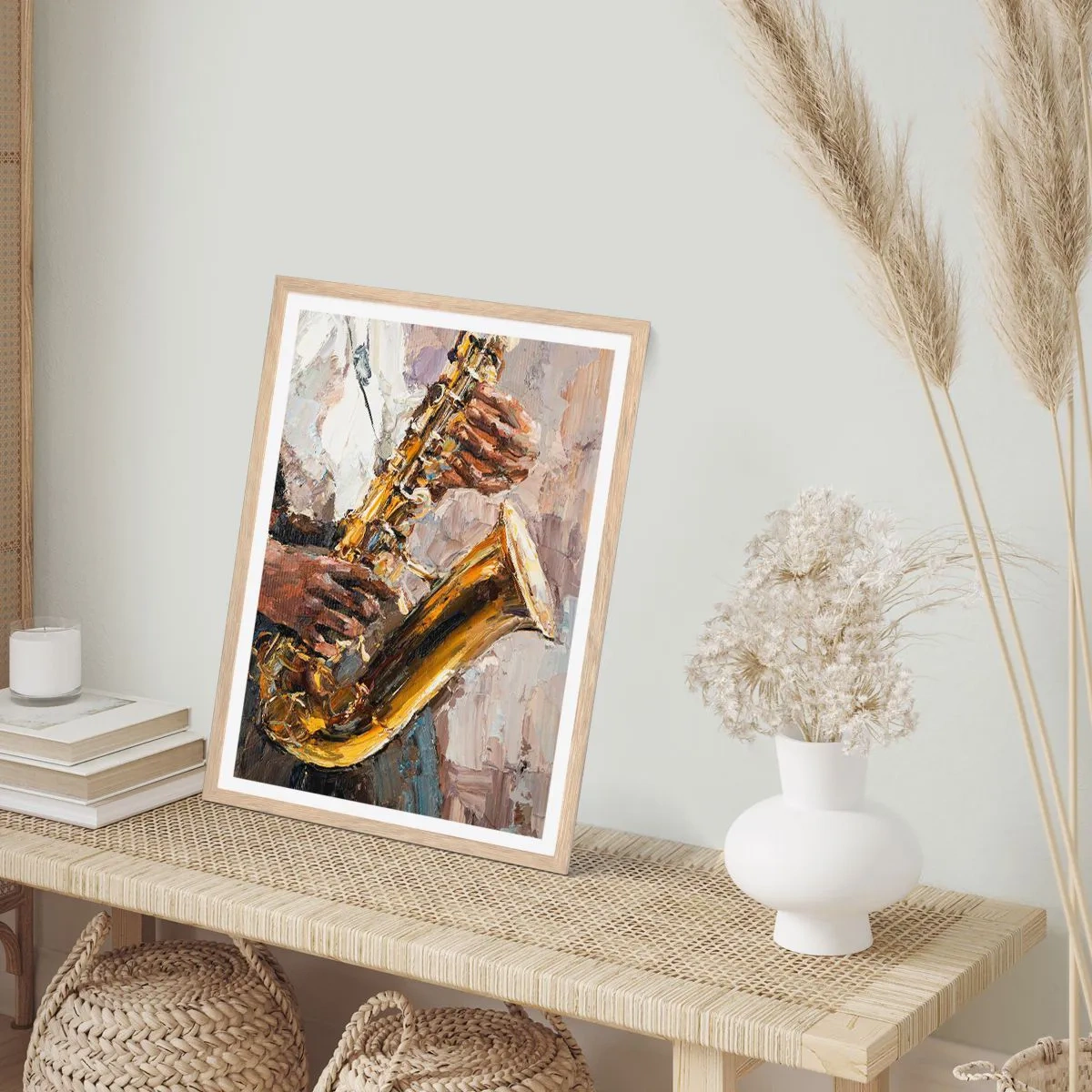 Poster in einem Rahmen aus heller Eiche - Zeit fürs Solo - 50x70 cm