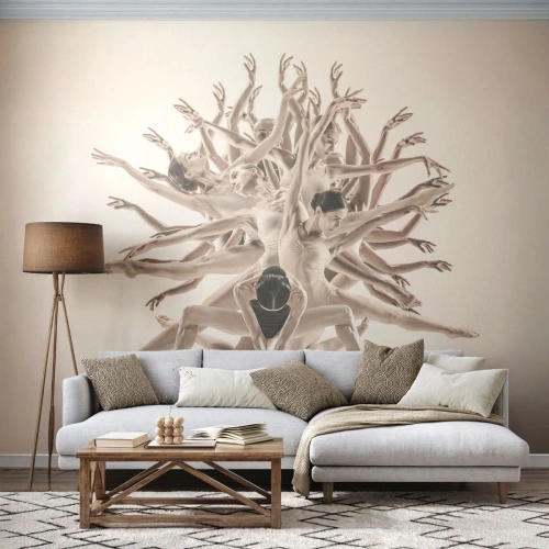 Fototapete Premium Sand - Eine dynamische Komposition von Ballerinas in einem künstlerischen Arrangement - 100x70cm - Aufblühen im Tanz - Moderne Wanddekoration für Wohnzimmer und Schlafzimmer ARTTOR