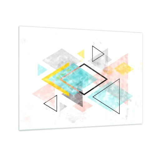 Glasbild - Bild auf glas - Bunte geometrische Formen auf weißem Hintergrund im abstrakten Stil - 70x50cm - Geometrisches Spiel - Moderne Wanddekoration für Wohnzimmer und Schlafzimmer ARTTOR