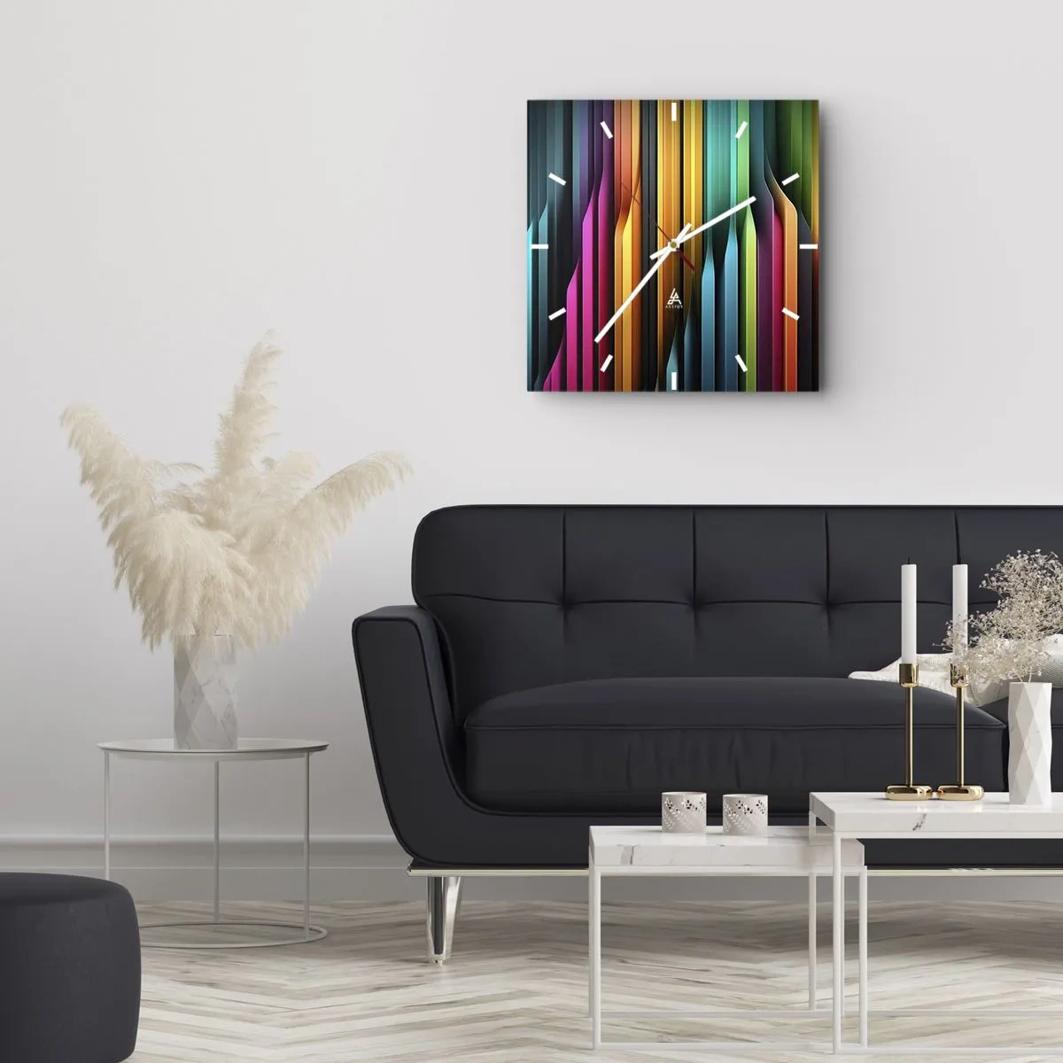 Wanduhr - Glasuhr - Bunte vertikale Linien erzeugen eine dynamische Abstraktion. - 30x30cm - Lichtorgan - Moderne Wanddekoration für Wohnzimmer und Schlafzimmer ARTTOR