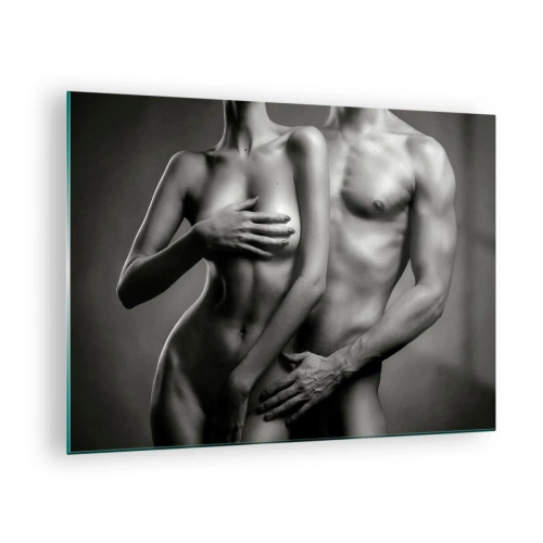 Glasbild - Bild auf glas - Schwarz-Weiß-Komposition mit nackten Silhouetten eines Paares - 70x50cm - Adam und Ewa - Moderne Wanddekoration für Wohnzimmer und Schlafzimmer ARTTOR