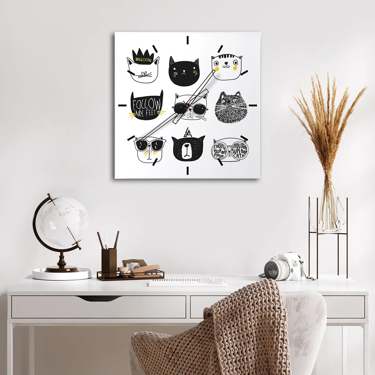 Wanduhr - Glasuhr - Stilvolle Katzenillustrationen im minimalistischen Stil - 30x30cm - Jeder andere - Moderne Wanddekoration für Wohnzimmer und Schlafzimmer ARTTOR