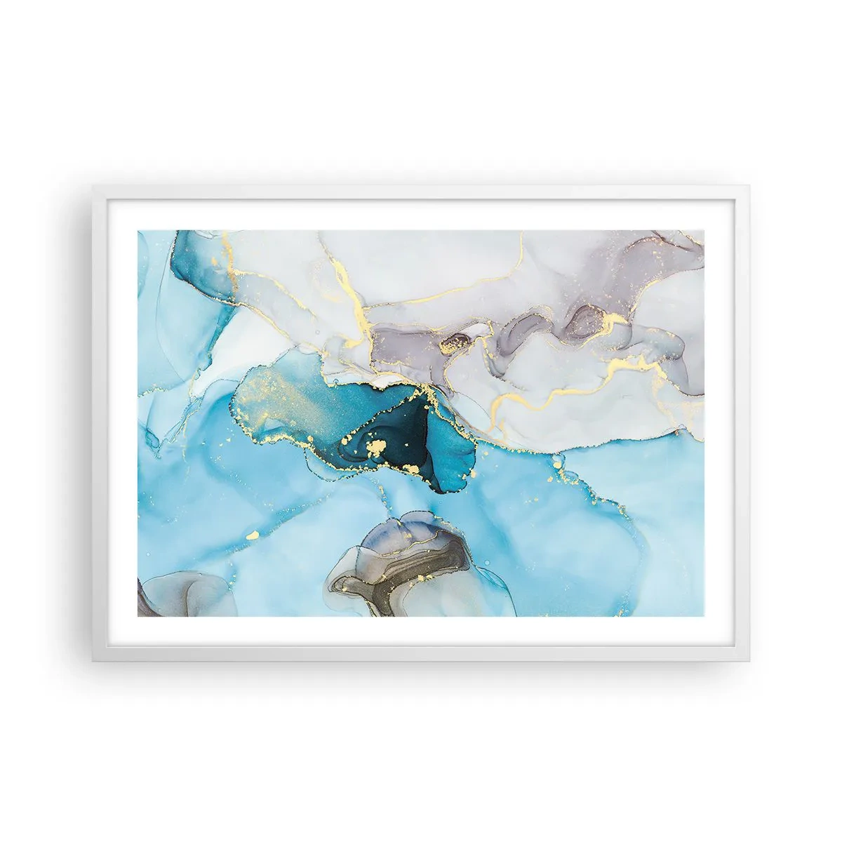 Poster in einem weißen Rahmen - Eine Studie über das Zusammentreffen von Grau und Türkis - 70x50 cm