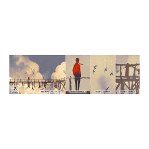 Fototapeten Muster Premium Canvas - Blaue Sehnsucht - Abstraktion, Brücke, Wolken - 100x30 cm