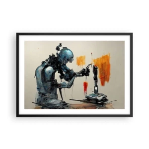 Poster in einem schwarzem Rahmen - Roboter bei der Arbeit mit abstraktem Hintergrund - 70x50cm - Schon morgen… - Moderne Wanddekoration für Wohnzimmer und Schlafzimmer ARTTOR