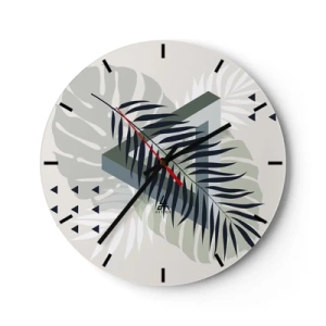 Wanduhr - Glasuhr - Geometrische Komposition mit tropischen Blättern - 30x30cm - Natur und Geometrie – zwei Ordnungen? - Moderne Wanddekoration für Wohnzimmer, Küche und Schlafzimmer ARTTOR