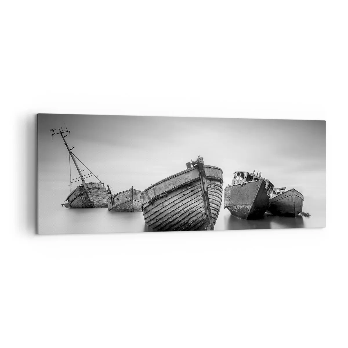 Bild auf Leinwand - Leinwandbild - Verlassene Boote auf ruhigem Wasser - 140x50cm - Nur Erinnerungen ... - Moderne Wanddekoration für Wohnzimmer und Schlafzimmer ARTTOR