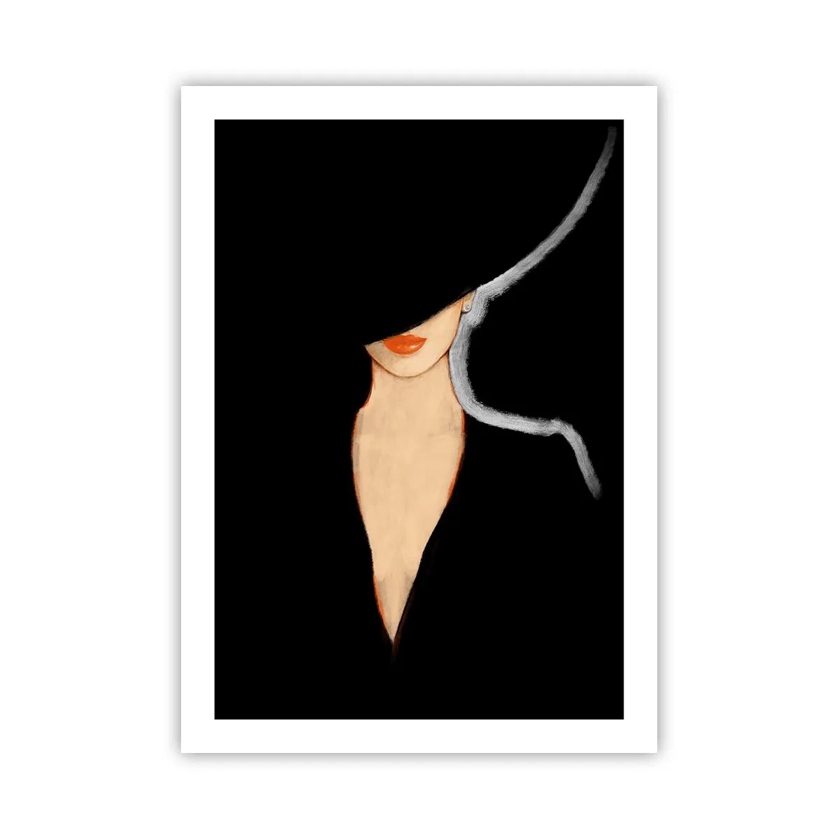 Poster - Eine Frau mit Hut und roten Lippen auf schwarzem Hintergrund - 50x70cm - Eleganz und Stil - Moderne Wanddekoration für Wohnzimmer und Schlafzimmer ARTTOR