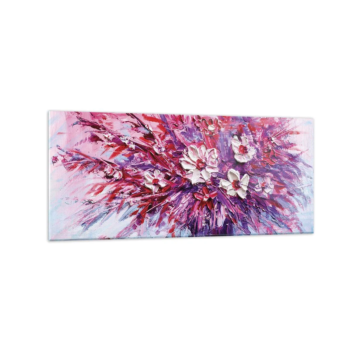 Glasbild - Bild auf glas - Ein bunter Blumenstrauß in Rosa- und Lilatönen - 120x50cm - Unschuld und Leidenschaft - Moderne Wanddekoration für Wohnzimmer und Schlafzimmer ARTTOR