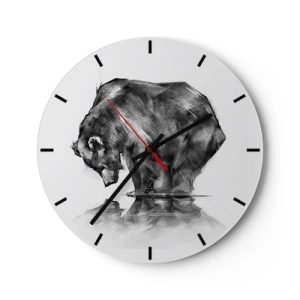 Wanduhr - Glasuhr - Schwarz-Weiß-Zeichnung eines Bären am Wasser - 30x30cm - Schön, jemanden in der Nähe zu sehen - Moderne Wanddekoration für Wohnzimmer, Küche und Schlafzimmer ARTTOR