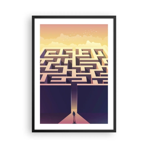 Poster in einem schwarzem Rahmen - Ein symbolisches Labyrinth in goldenem Licht - 50x70cm - Entscheidungszeit - Moderne Wanddekoration für Wohnzimmer und Schlafzimmer ARTTOR