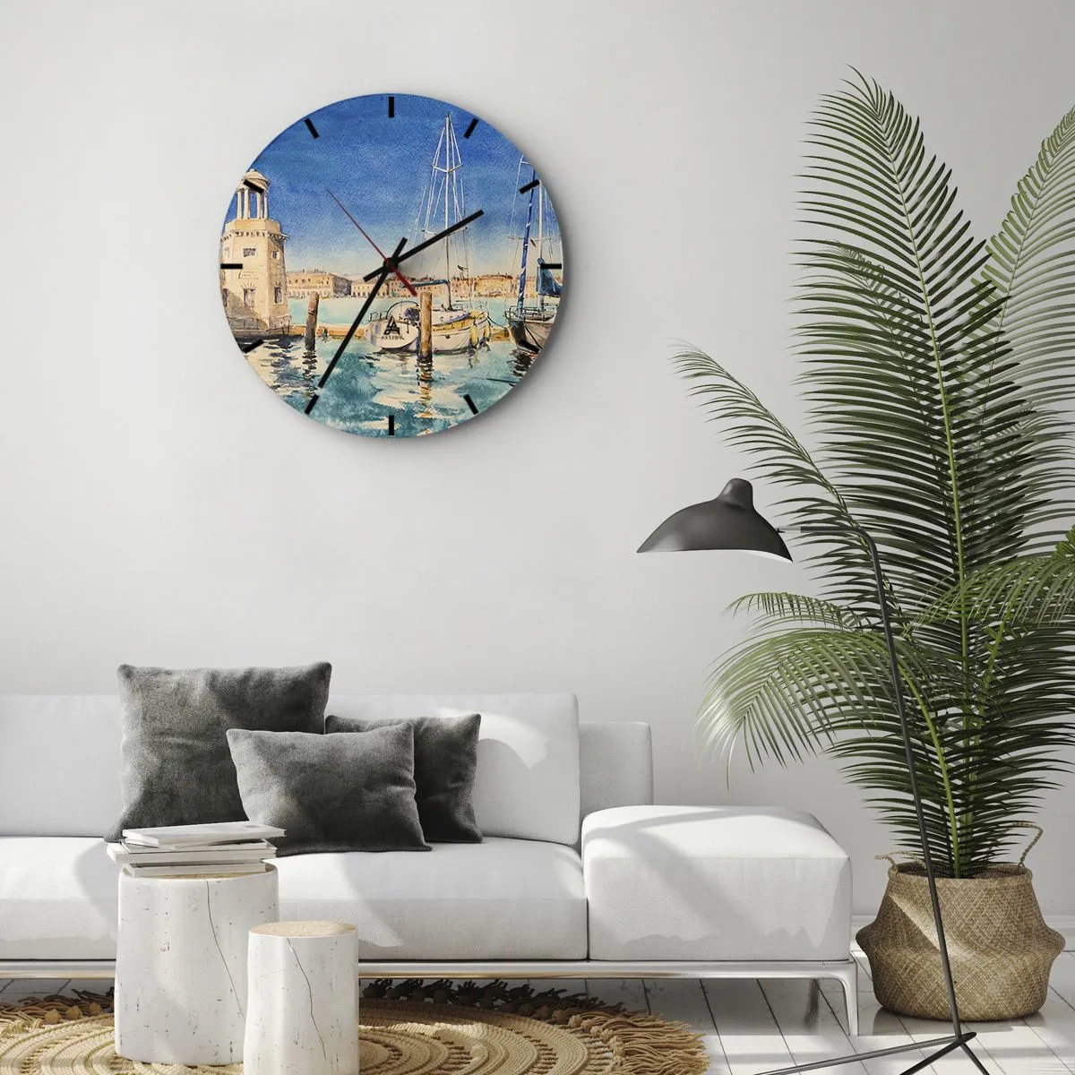 Wanduhr - Glasuhr - Sonnige Lagune - 40x40 cm