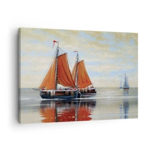 Bild auf Leinwand - Leinwandbild - Zweimast-Segelboote in ruhigem Wasser - 70x50cm - Hey, Segel, Matrose ... - Moderne Wanddekoration für Wohnzimmer und Schlafzimmer ARTTOR