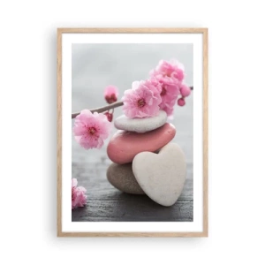 Poster in einem Rahmen aus heller Eiche - Glückseligkeit mit einer Kirschblüte - 50x70 cm