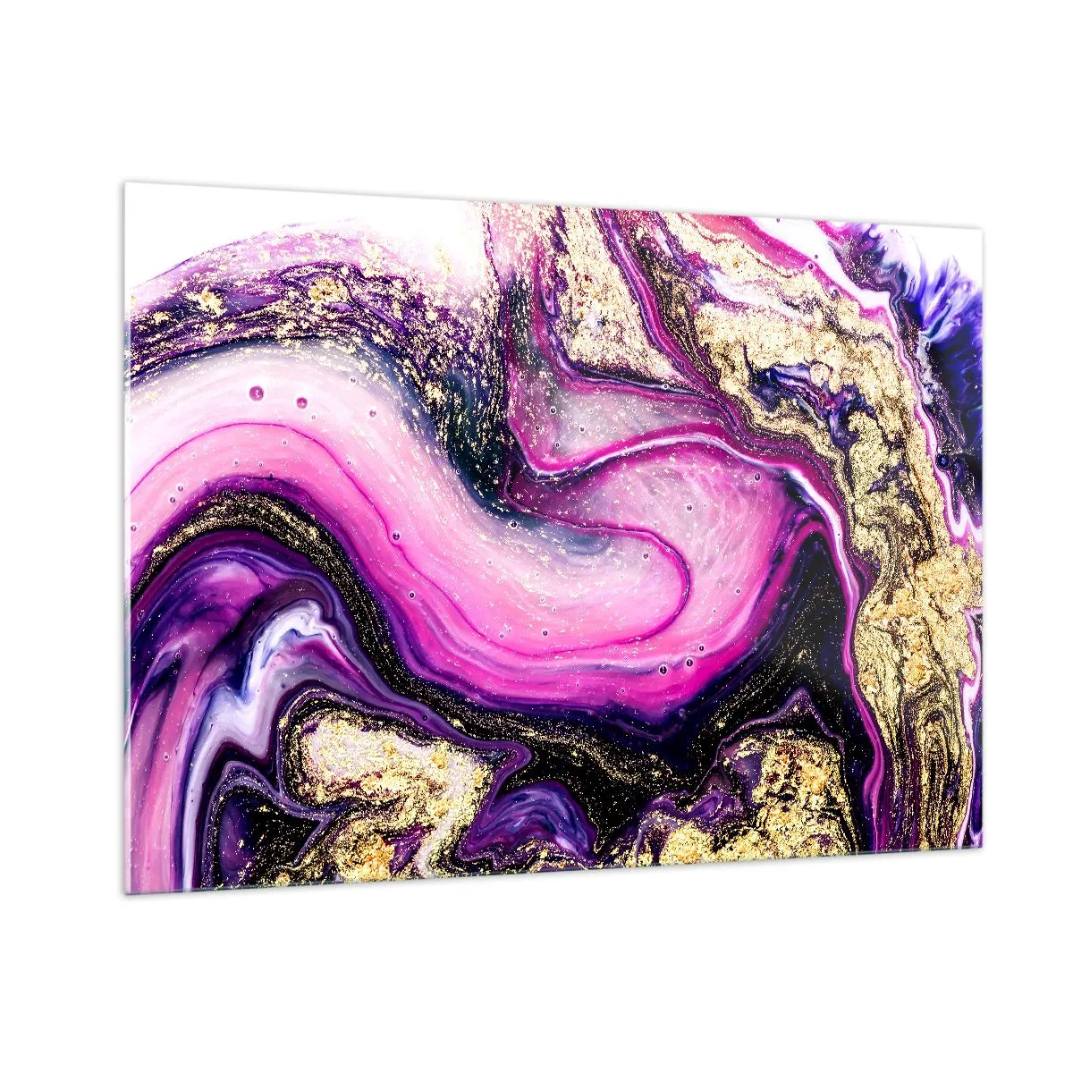Glasbild - Bild auf glas - Eine abstrakte Komposition in Lila- und Goldtönen. - 100x70cm - Ein Moment hinter den Kulissen - Moderne Wanddekoration für Wohnzimmer und Schlafzimmer ARTTOR
