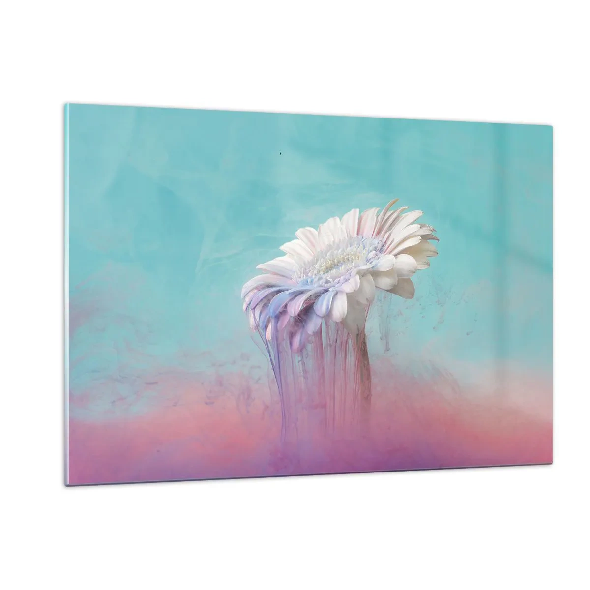 Glasbild - Bild auf glas - Eine zarte Blume in Pastelltönen von Blau und Rosa - 120x80cm - Blumenunterwelt - Moderne Wanddekoration für Wohnzimmer und Schlafzimmer ARTTOR