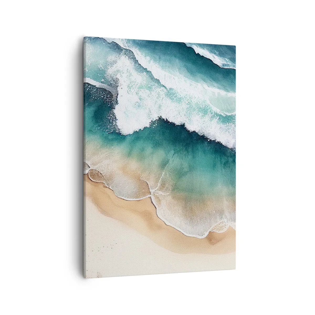 Bild auf Leinwand - Leinwandbild - Blick auf den Strand und die Meereswellen in Türkistönen - 50x70cm - Das ewige Treffen - Moderne Wanddekoration für Wohnzimmer und Schlafzimmer ARTTOR