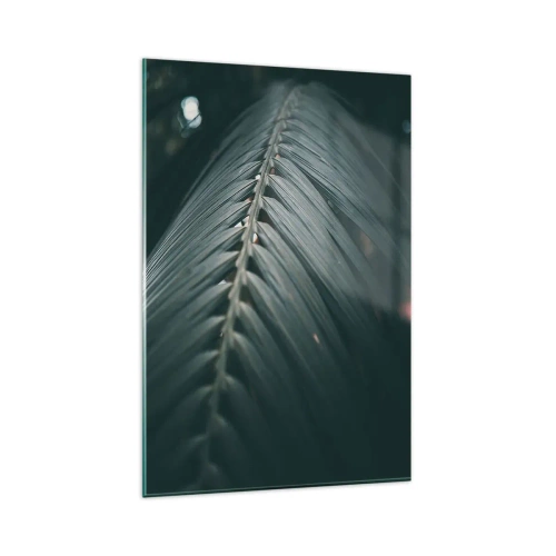 Glasbild - Bild auf glas - Nahaufnahme eines dunkel getönten Palmblattdetails - 80x120cm - Die Präzision der Natur - Moderne Wanddekoration für Wohnzimmer und Schlafzimmer ARTTOR