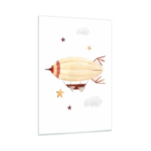 Glasbild - Bild auf glas - Ein handbemaltes Luftschiff vor Sternenhimmel - 80x120cm - Luftschiff - Moderne Wanddekoration für Wohnzimmer und Schlafzimmer ARTTOR