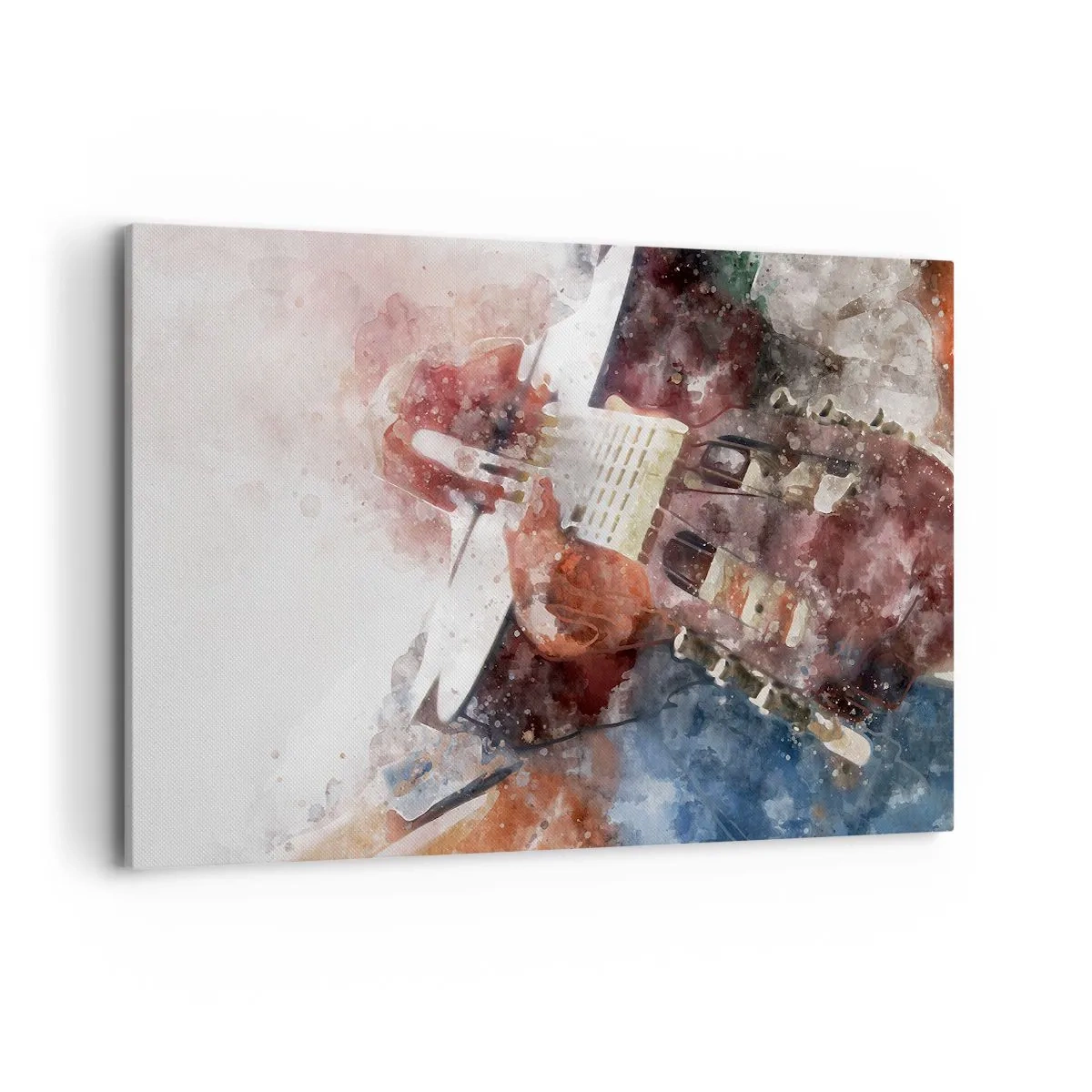 Bild auf Leinwand - Leinwandbild - Eine künstlerische Interpretation einer Gitarre im Aquarellstil - 120x80cm - Und was halten Sie davon? - Moderne Wanddekoration für Wohnzimmer und Schlafzimmer ARTTOR
