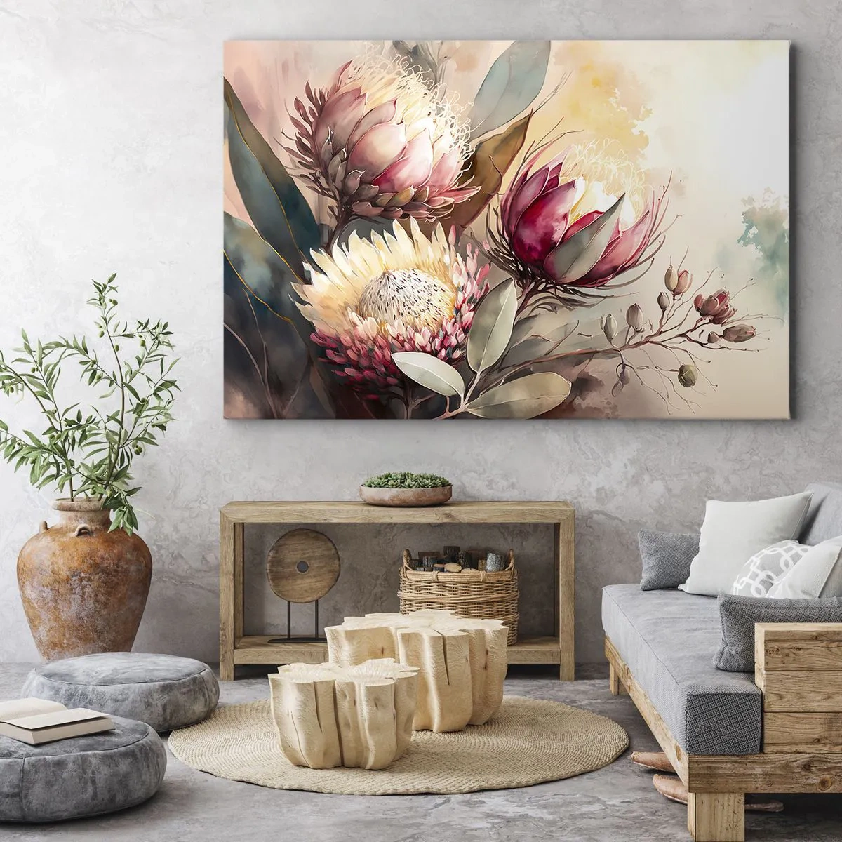 Bild auf Leinwand - Leinwandbild - Proteablüten in zarten Pastelltönen - 70x50cm - Im Profil und en face - Moderne Wanddekoration für Wohnzimmer und Schlafzimmer ARTTOR