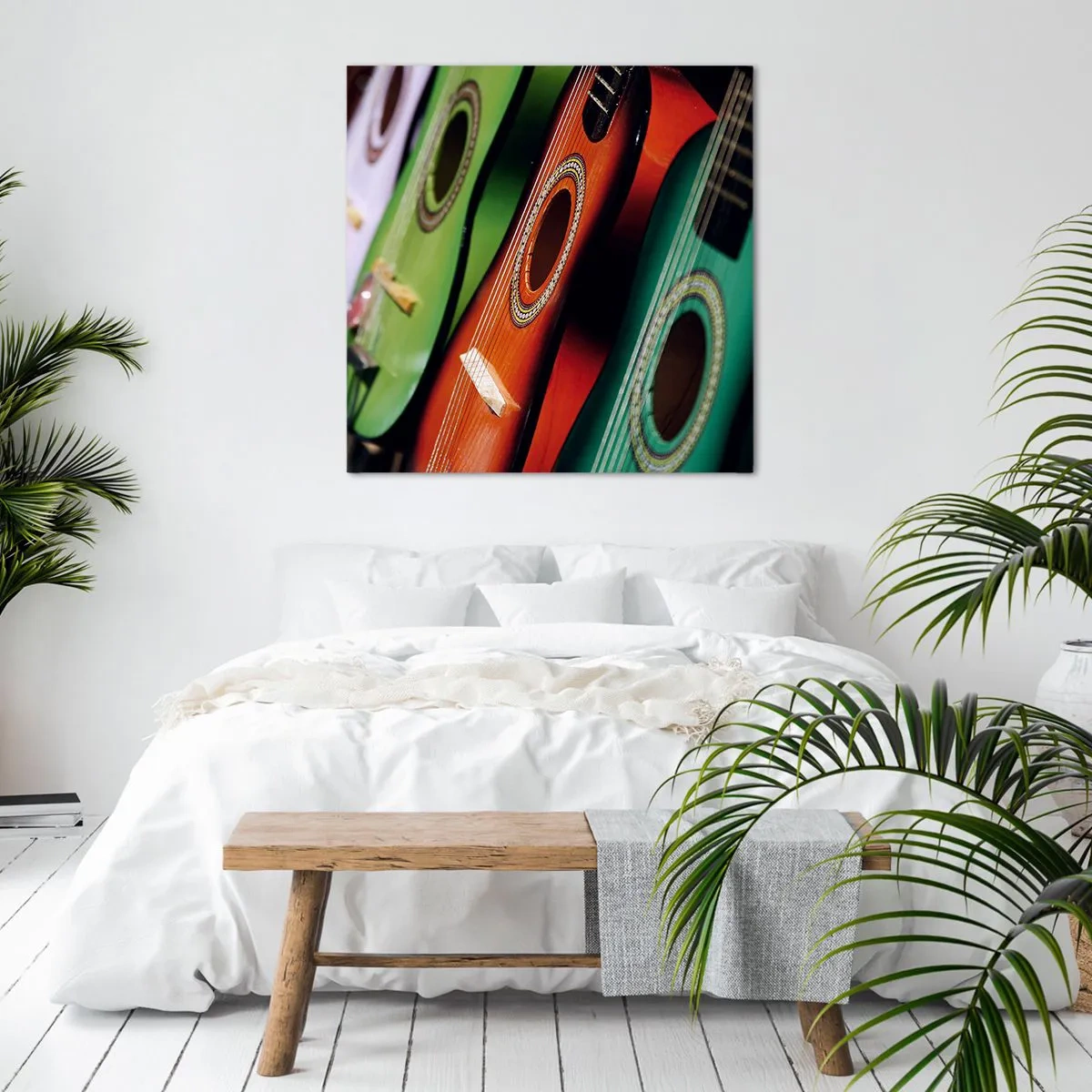 Bild auf Leinwand - Leinwandbild - Die Gitarre hat viele Farben - 70x70 cm