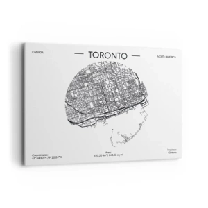 Bild auf Leinwand - Leinwandbild - Eine Karte von Toronto im minimalistischen Schwarz-Weiß-Stil - 100x70cm - Anatomie von Toronto - Moderne Wanddekoration für Wohnzimmer und Schlafzimmer ARTTOR