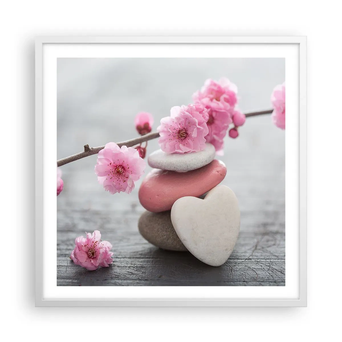 Poster in einem weißen Rahmen - Glückseligkeit mit einer Kirschblüte - 60x60 cm