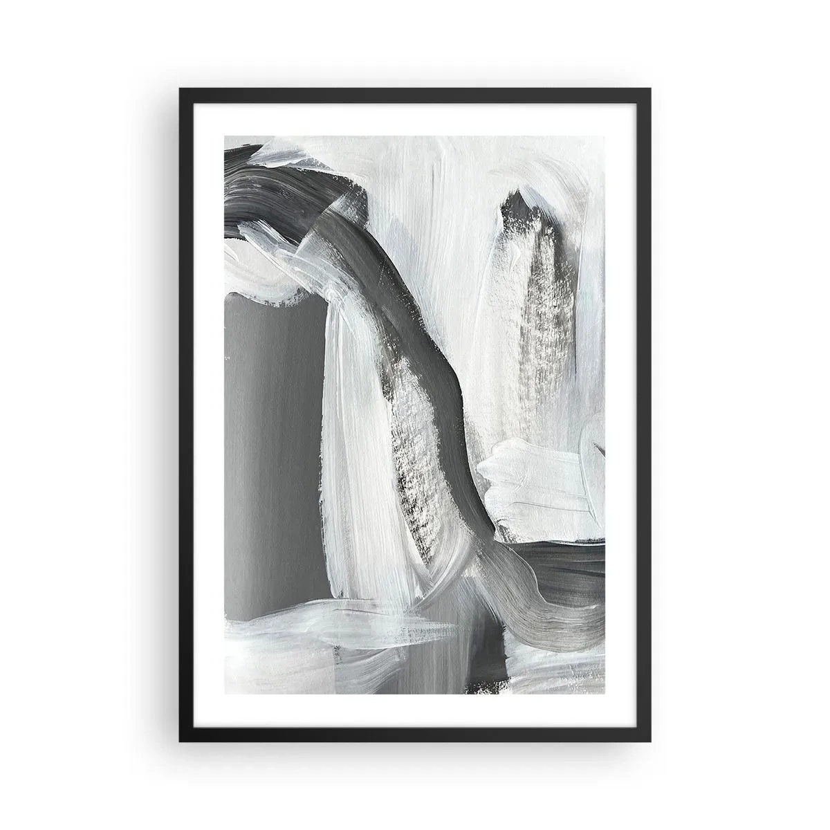 Poster in einem schwarzem Rahmen - Abstrakte Komposition aus Schwarz, Weiß und Grau - 50x70cm - Entscheidender Schritt - Moderne Wanddekoration für Wohnzimmer und Schlafzimmer ARTTOR