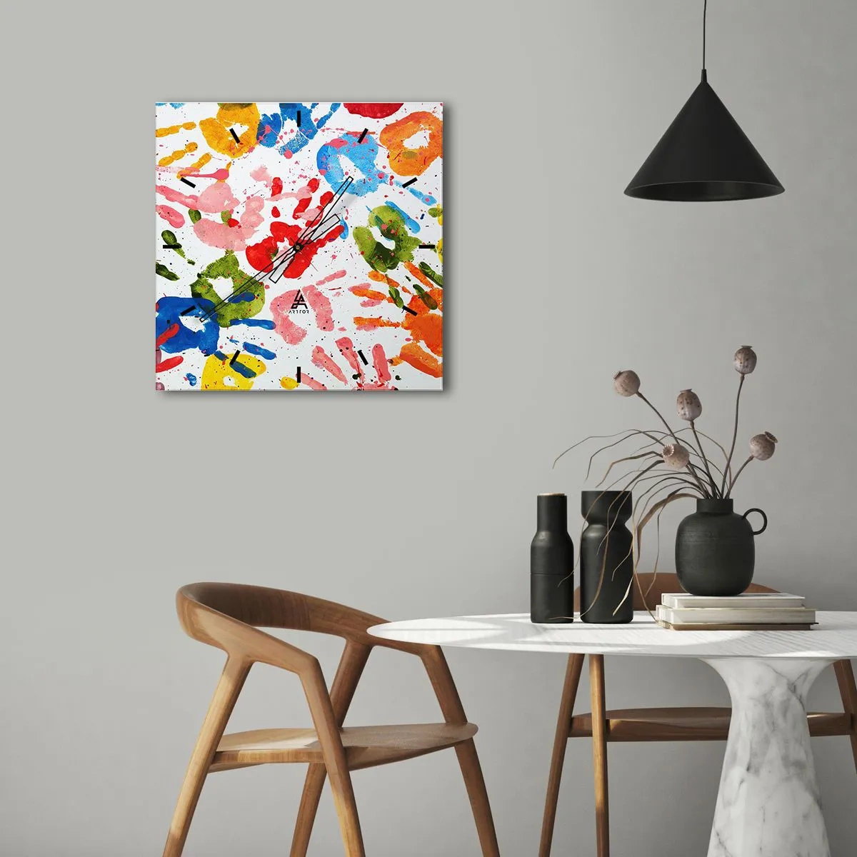 Wanduhr - Glasuhr - Folgen Sie den Spuren - 40x40 cm