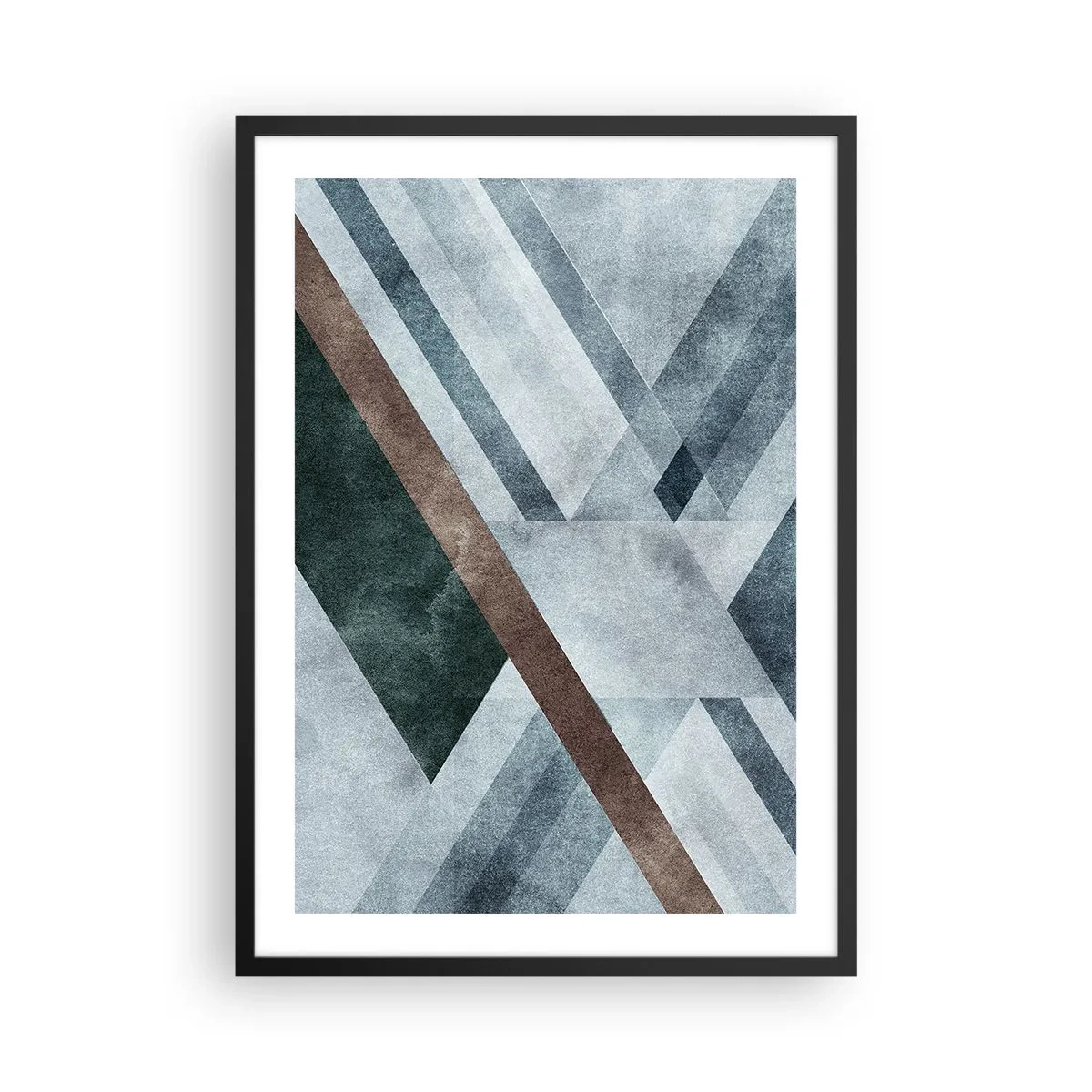 Poster in einem schwarzem Rahmen - Geometrische Komposition in Blau- und Brauntönen - 50x70cm - Anspruchsvolle Eleganz der Geometrie - Moderne Wanddekoration für Wohnzimmer und Schlafzimmer ARTTOR