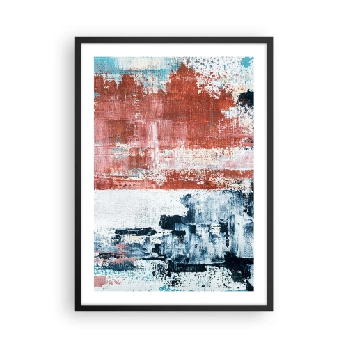 Poster in einem schwarzem Rahmen - Abstrakte Komposition in Rot-, Weiß- und Blautönen - 50x70cm - Fünfzig-Fünfzig abstrakt - Moderne Wanddekoration für Wohnzimmer und Schlafzimmer ARTTOR