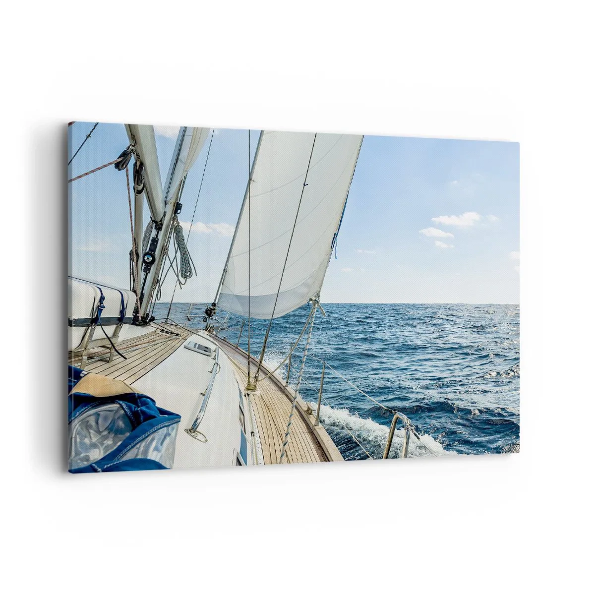 Bild auf Leinwand - Leinwandbild - Ein Segelboot auf ruhiger See unter blauem Himmel - 100x70cm - Ahoi, Abenteuer - Moderne Wanddekoration für Wohnzimmer und Schlafzimmer ARTTOR