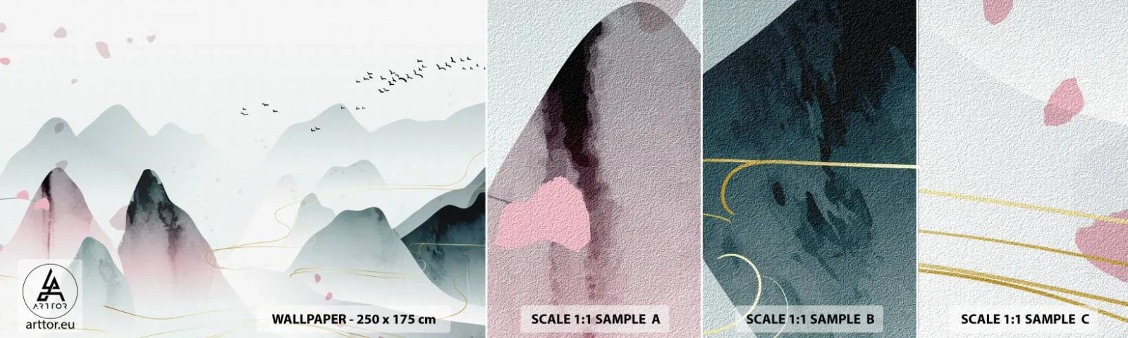 Fototapeten Muster Selbstklebend Deluxe Sticker - Über die Gipfel - Landschaft, Vögel, Berge - 100x30 cm