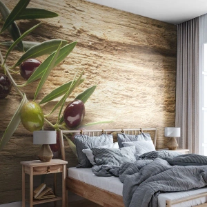 Fototapete Premium Sand - Direkt aus der Natur - Ölzweig, Natur, Oliven - 500x350 cm