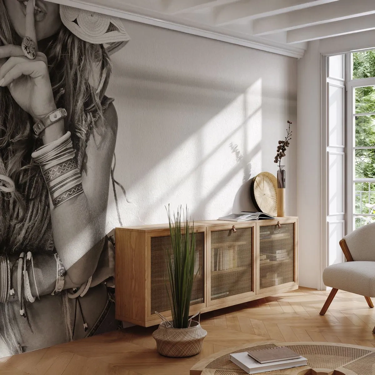 Fototapete Premium Canvas - Porträt einer Boho-Frau mit Schmuck - 100x70cm - Wieso ein Mädchen - Moderne Wanddekoration für Wohnzimmer und Schlafzimmer ARTTOR