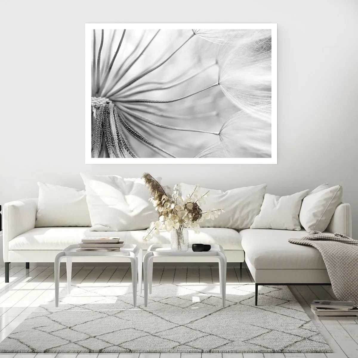 Poster - Zarte Pusteblumen in Schwarz-Weiß-Tönen - 100x70cm - Löwenzahn, Drachen - Moderne Wanddekoration für Wohnzimmer und Schlafzimmer ARTTOR