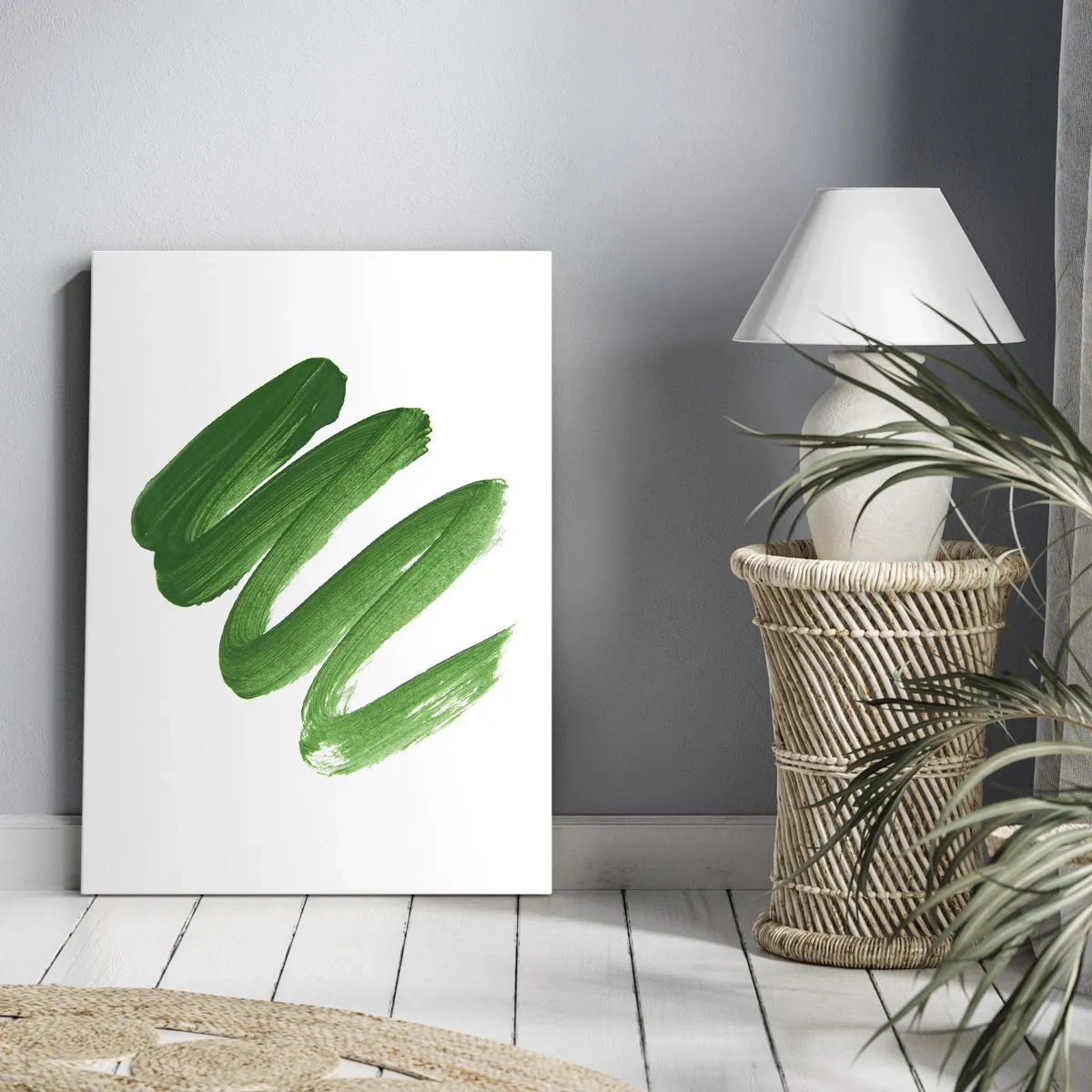 Bild auf Leinwand - Leinwandbild - Grüner abstrakter Pinselstrich auf weißem Hintergrund - 50x70cm - Grüner Witz - Moderne Wanddekoration für Wohnzimmer und Schlafzimmer ARTTOR